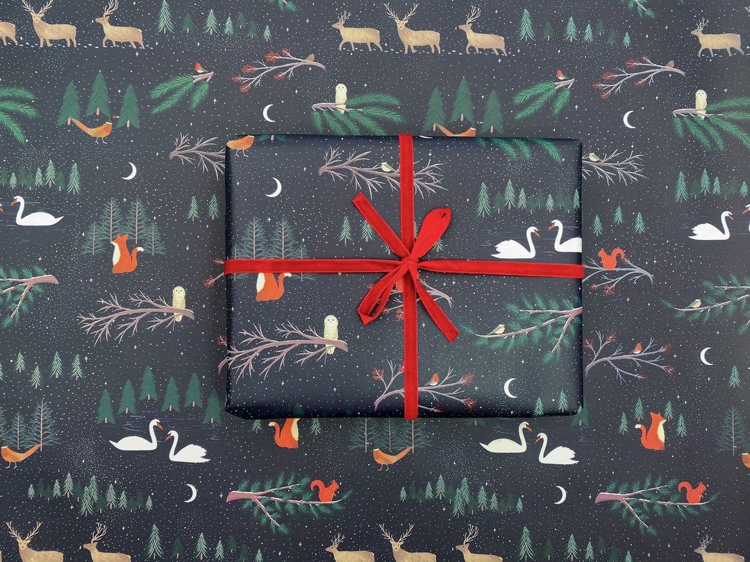 Christmas Recyclable Wrapping Paper Sheets, Woodland Animals, Eco ...