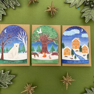 Pacchetto di biglietti di Natale, biglietti di Natale Luxury Arch, biglietti a forma di globo di neve, orsi polari, animali del bosco, case di pan di zenzero, scene invernali
