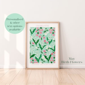 Lámina artística personalizada con flores de nacimiento de mayo, lámina de lirio de los valles, regalo de cumpleaños de mayo, lámina de pared con flores botánicas, lámina de espino.