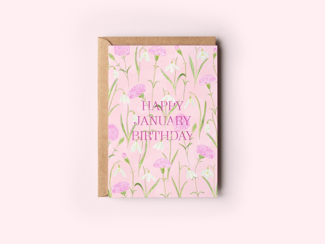 Happy January Birthday Greeting Card, Birth Flowers Card, Snowdrop ...