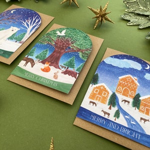 Christmas cards pack, Luxury Arch christmas cards, snowglobe shape cards, polar bears, woodland animals, gingerbread houses, Winter scenes image 3