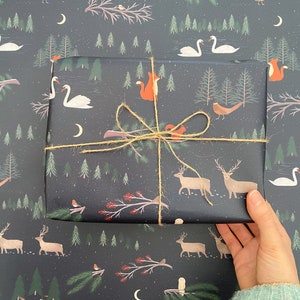 Fogli di carta da regalo ecologica natalizia SECONDS, animali del bosco, imballaggi riciclabili, carta da regalo con animali invernali, confezioni di carta da regalo