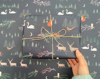 Hojas de papel de regalo navideño SECONDS, animales del bosque, reciclables