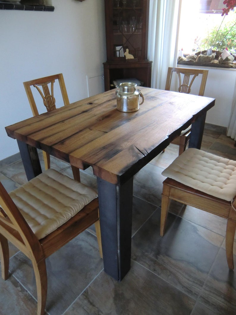 Dining table handcrafted from antique oak beams image 2