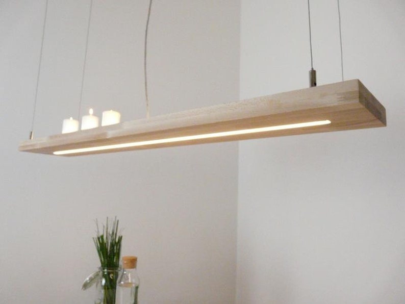 Esstischlampe / 160 cm Holz Buche / Leuchte Ober Unterlicht / Wohnzimmerlampe / Holzleuchte / Esstischlampen Bild 4
