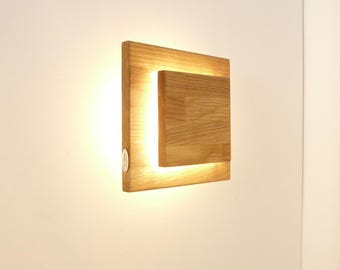Wall light LED wooden lamp oak oiled 20 x 20 cm