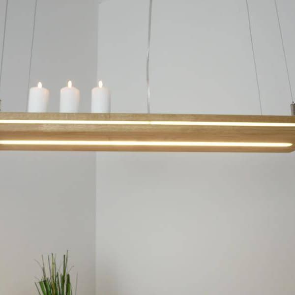 Lampe suspendue « sandwich » / 80 cm / chêne huilé / lampe de table à manger / lampe en bois / lampe de salon / lampe de table à manger / lampe salle à manger