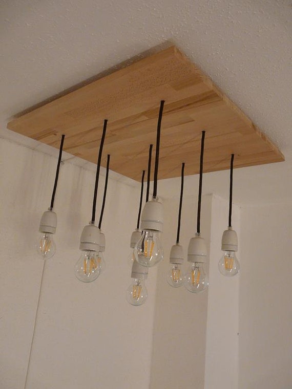 Ceiling Light Beech 9 Flg With Porcelain Frames