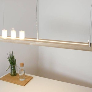 Esstischlampe / 160 cm Holz Buche / Leuchte Ober Unterlicht / Wohnzimmerlampe / Holzleuchte / Esstischlampen Bild 1