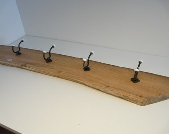 Coat rack made of ancient natural timber beams with 4 hooks