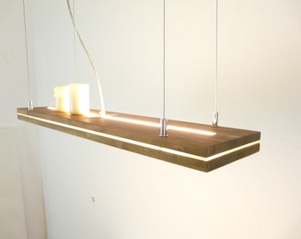 Akazie "Sandwich" 80 cm / Akazie geölt / Ober + Unterlicht / Esstischlampe / Hängeleuchte Led / Wohnzimmerlampe / Holzleuchte