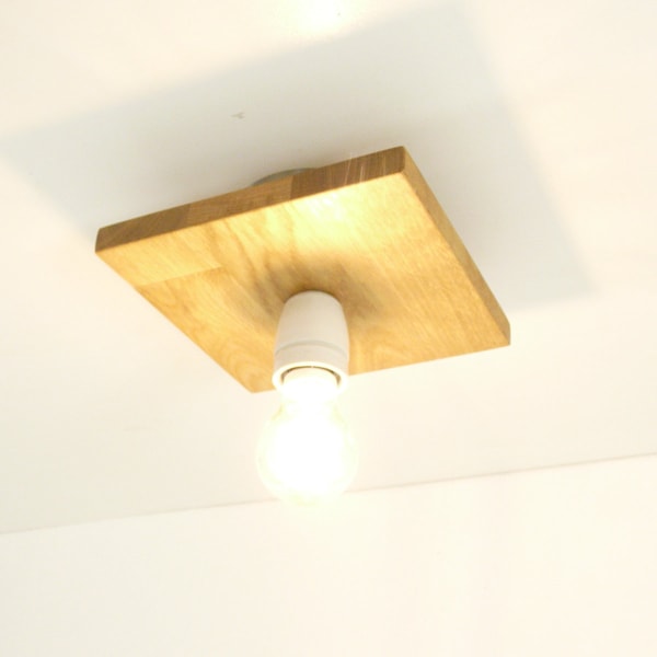 Ceiling lamp oak wood with vintage porcelain socket and LED bulb