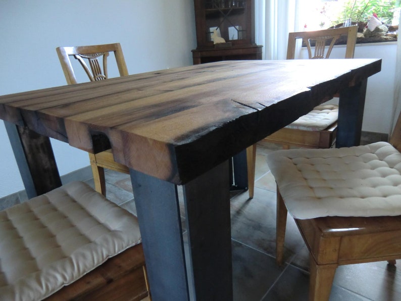 Dining table handcrafted from antique oak beams image 3