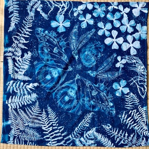 Cyanotype Moth-Heart Floral Bandana