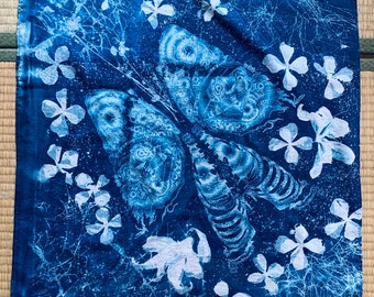 Cyanotype Blue Morpho Butterfly Printed Goth Floral Bandana