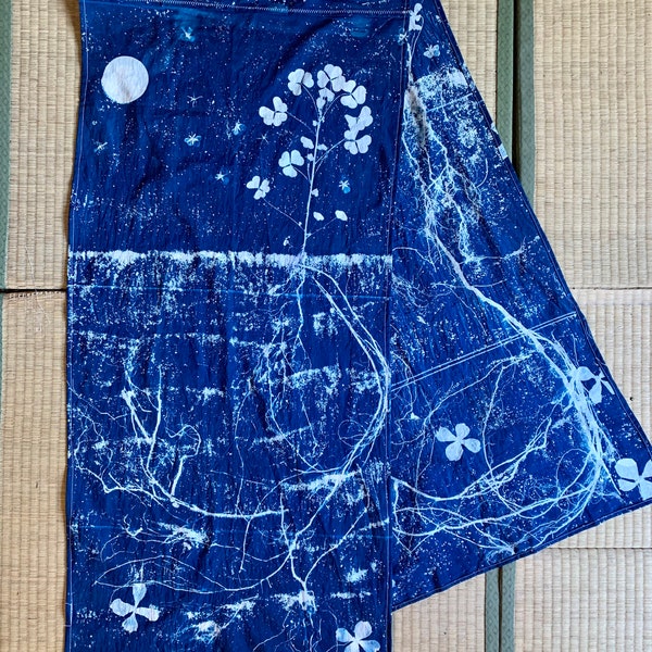 Underground Galaxy Roots Cyanotype Sunprinted Extra-Long Scarf / Wrap / Shawl / Tapestry / Moroccan Style Scarf Tagelmust