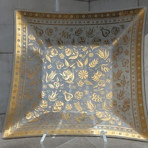 Georges Briard Dienblad Perzische Tuin Vierkant 11,75 x 11,75 MCM bladgoud op glas