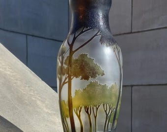 エミール・ガレ風ガラス花瓶：黄色と紫のアールヌーボー装飾 - Etsy 日本