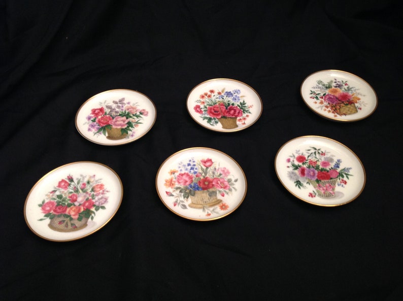 Vintage AK Kaiser W. Germany, Porcelain Coasters Flowers in Baskets 4