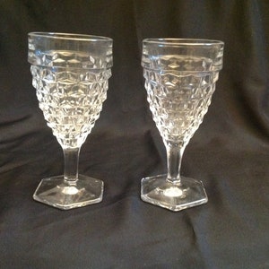 Dos (2) Fostoria American Pattern 6.85" Footed WATER Glasses