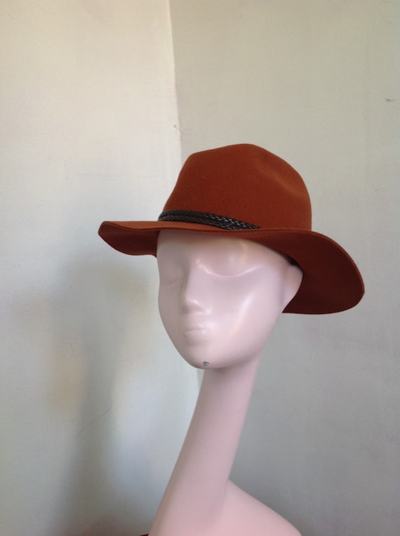 Womens Rust Fedora Double Leather Woven 