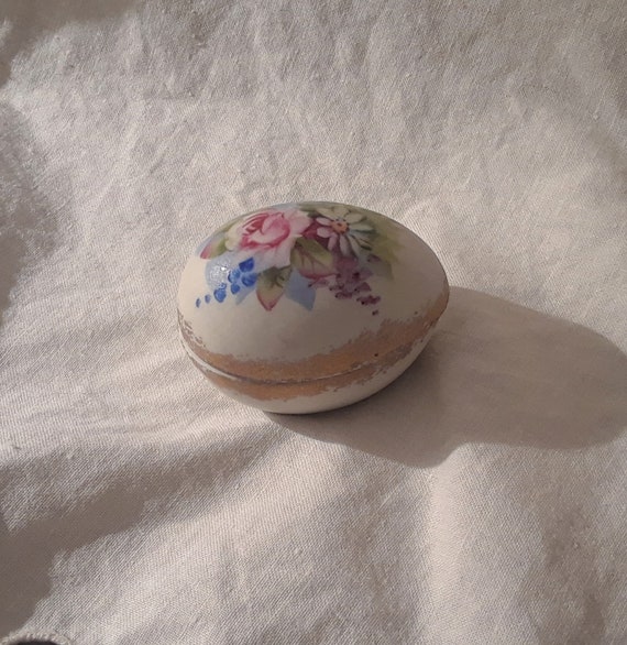 Antique Tiny Egg Shaped Handpainted Floral Bisque… - image 1