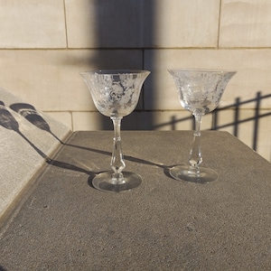 Pair (2) Tiffin Franciscan Cherokee Rose Liquor Cocktail Glasses