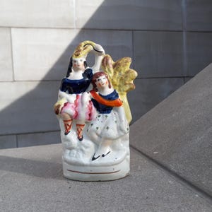 Staffordshire Figurine Group, Antique Victorian English Flatback Pottery, 19th Century