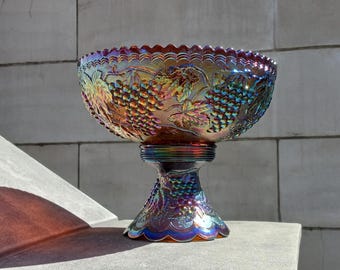 Ponchera y soporte de Imperial Glass Co., color púrpura amatista, uva imperial, cristal carnaval