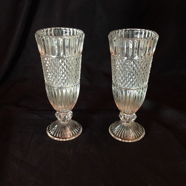 Fostoria Glass Pair (2) LEONARDO Footed Bud Vases