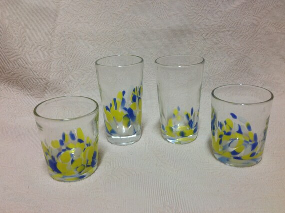 Buy Four 4 Hand Blown Confetti Glass TUMBLERS Colorful Art Glass