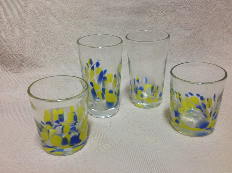 Four Hand Blown Confetti Glass Tumblers