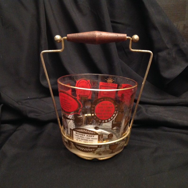 Atomic Age MCM Ice Bucket w Classic Cocktail Recipes Handled Etsy