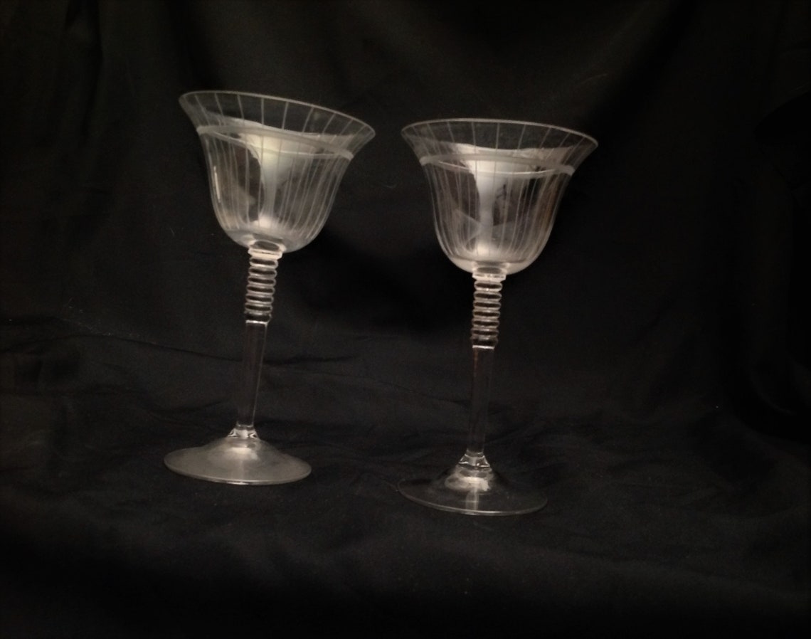Pair 2 Cambridge Glass Engraved Stem 3114 6 Champagne Etsy