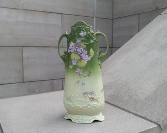 Vintage NIPPON Hand-painted Floral Porcelain Vase W/ Handles 11.5