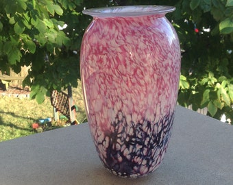 Robert Eickholt 1990 Art Glass VASE Pink Purple Cristallo Lava Hombre Cased Glass