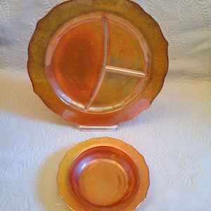 Federal Glass Normandie Two (2) Pieces Vintage Marigold Carnival