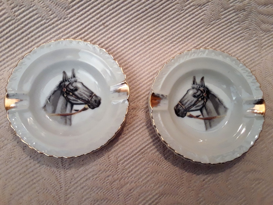 Pair 2 of Silver Horse Head Our Own Import Japan Ashtrays Etsy