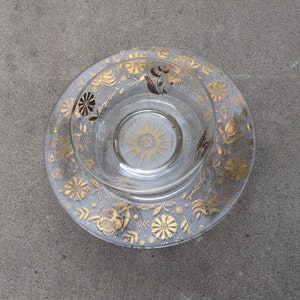 MCM Georges Briard Perzische tuinkom + onderbord glas met bladgouddecoratie