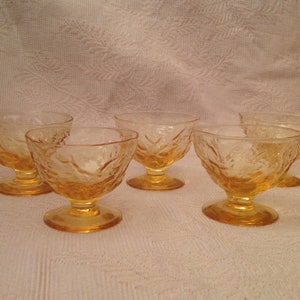 Set of Seven (7) Morgantown Topaz / Amber Crinkle Footed Champagne / Sherbets