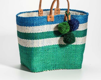 Striped beach bag-Raffia Basket bag-straw tote bag-woven straw bag-Raffia tote bag-Raffia Straw bag-Woven raffia tote