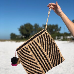 black pompom clutchraffia clutchblack raffia clutchRaffia Straw bagstraw raffia bag-clutch purse image 3