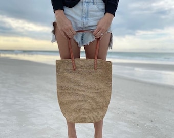 Eco-friendly Raffia tote bag-Crochet Market bag-Packable straw bag-French market bag-