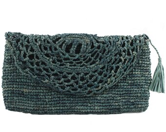 Turquoise straw raffia bag~raffia clutch purse~raffia bag~clutch purse~teal clutch purse~turquoise bridesmaid clutch