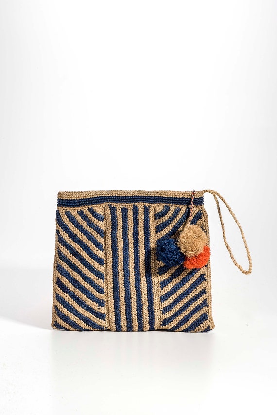 Navy straw clutch bag sale
