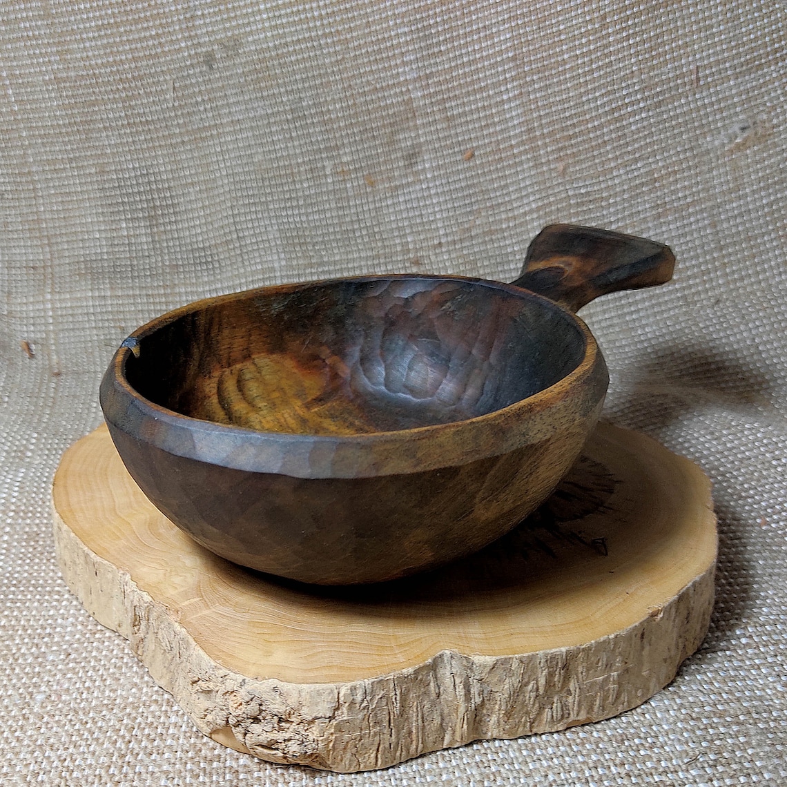 Hand carved primitive wooden bowl with handle Wood serving Etsy