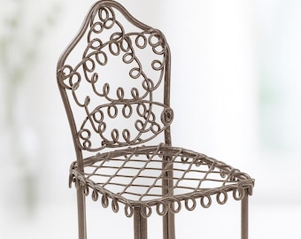 Miniature chair 7.5 cm brown metal | Dollhouse furniture | Gnome accessories | Garden furniture for dioramas | Model garden decoration chair