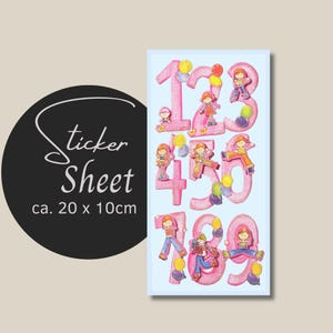 Sticker Sheet - Zahlen rosa 3D | Aufkleber Kindergeburtstag | journal stickers | calendar planner stickers  | Stickerbogen Baby Geburtstag