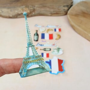 Frankreich Aufkleber 3D Soft Sticker | 16 Stück | Paris Croissant Wein Flagge Eiffelturm | Stickerbogen 17x9cm