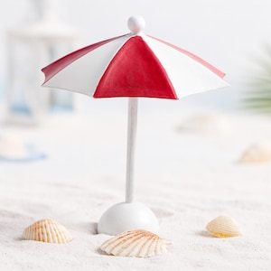 Decor Figurine Sun Umbrella red-white Metal | Miniature Summer Beach Decor | Gift & Money Gift Accessory Maritime Style